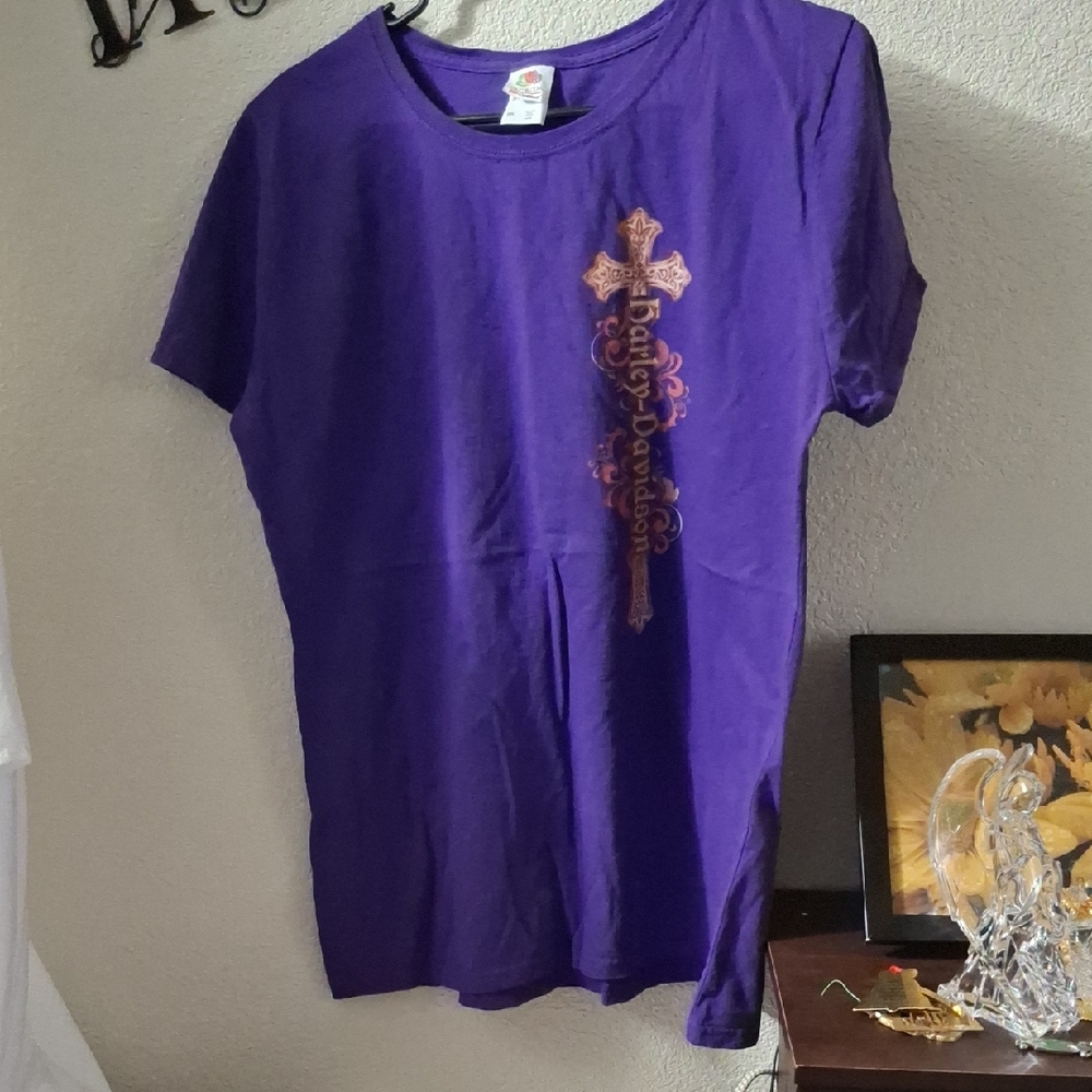 Harley Davidson Purple Women's Tee With Cross Graphic